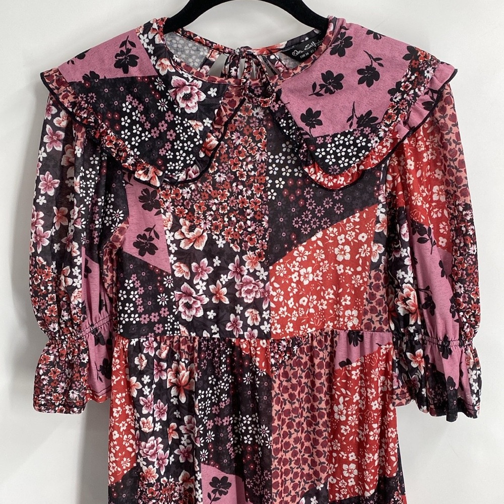 ASOS Miss Selfridge Floral Patchwork Smock Midid Dress Peter Pan Collar Size 2 - Picture 6 of 13